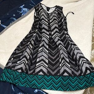 Enfocus Studio Black and Teal Chevron A line deed with flattering darts/pleating